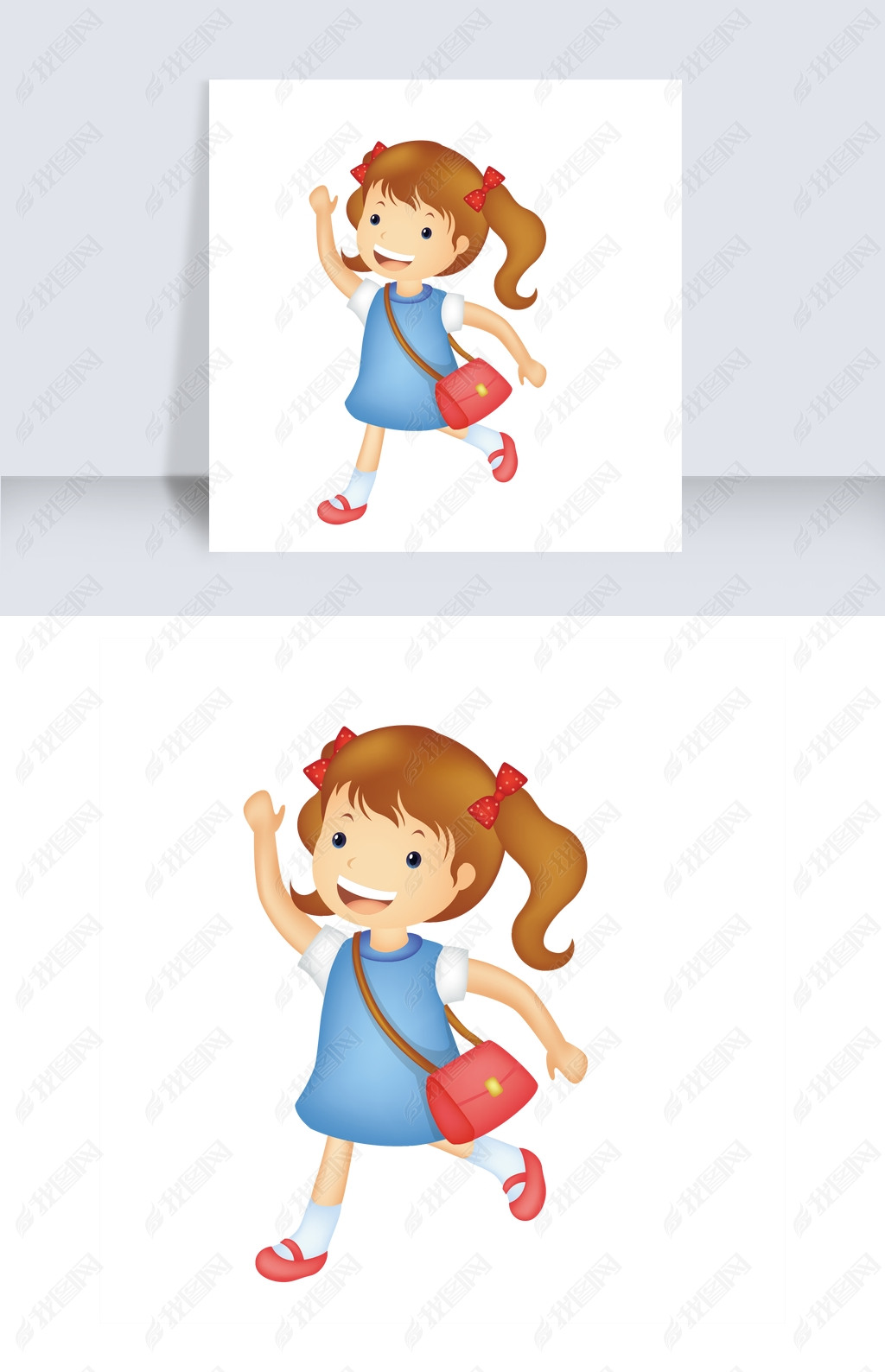 原创背着小挎包招手的可爱小女孩免扣图版权可商用