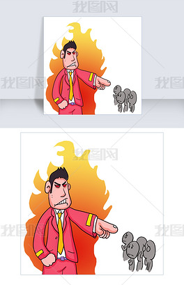 卡通手绘老板发火训斥员工