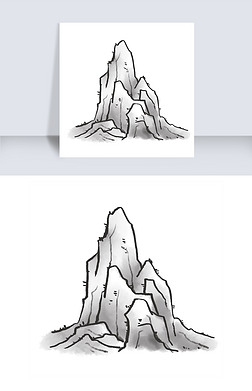 石山插画免抠元素|一座水墨石头山峰
