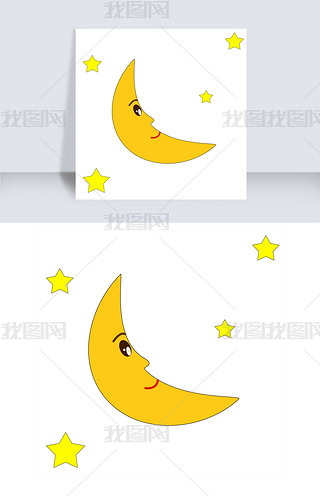 黄脸月亮小表情免抠元素|卡通月亮可爱笑脸表情