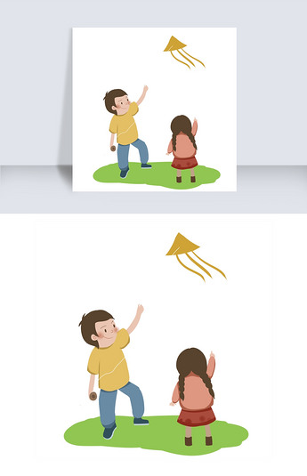 原创春天放风筝可爱兄妹版权可商用