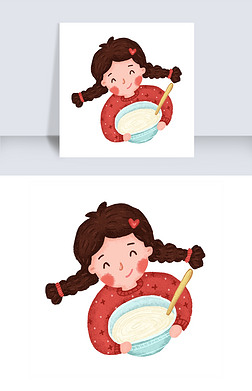 抱着碗吃面的小女孩png免抠图