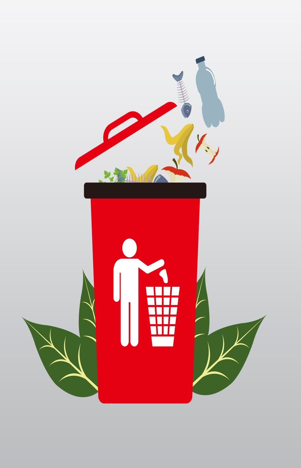 原创卡通红色垃圾桶插画