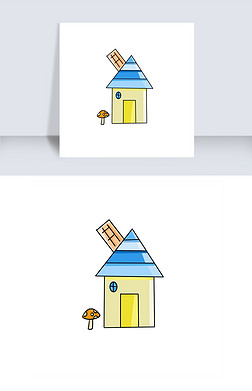 卡通蓝色屋顶简笔画房子