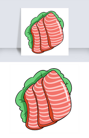 美味盘装鱼肉插画