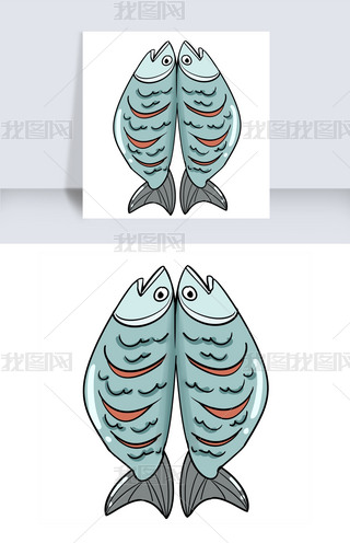 两条精致鱼肉插画