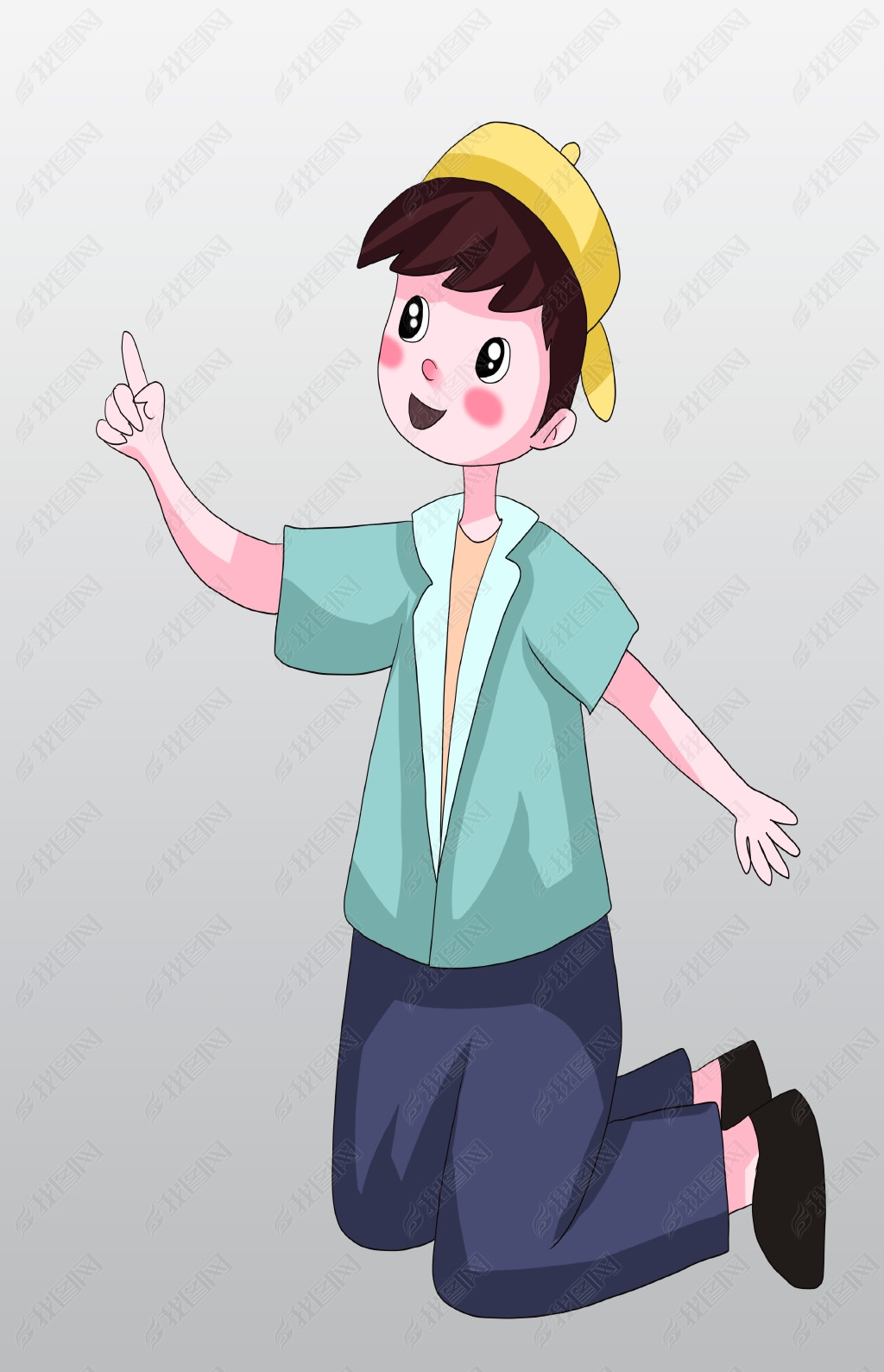 原创跪着开心的小男孩版权可商用