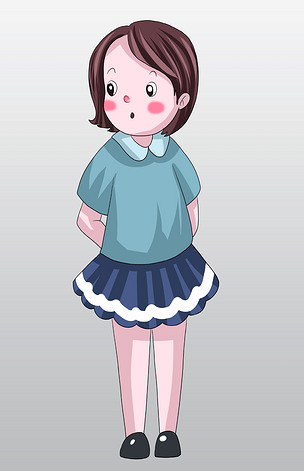 卡通背着手的小女孩