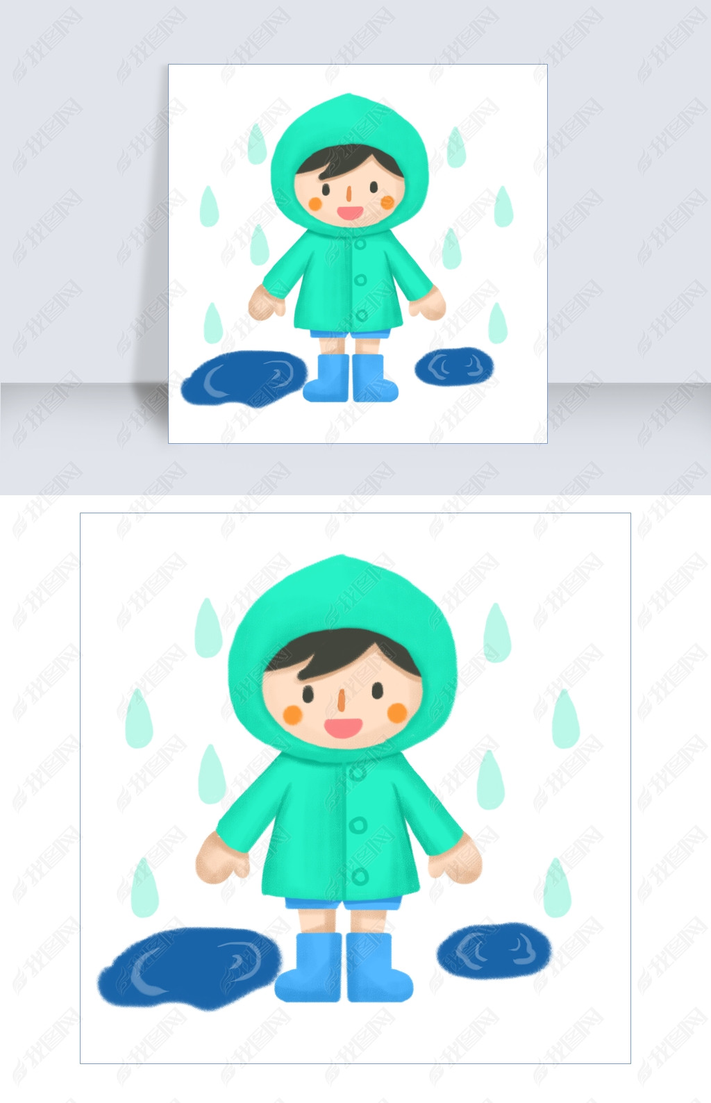 原创穿雨衣的小孩子卡通素材免费下载版权可商用