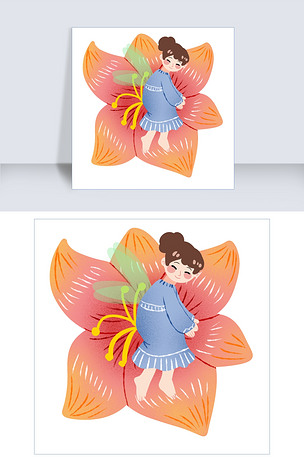 原创躺在小花睡觉的女孩版权可商用