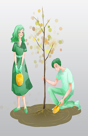 植树节植树的情侣