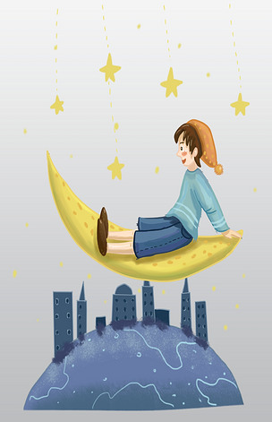 坐在月亮的小男孩