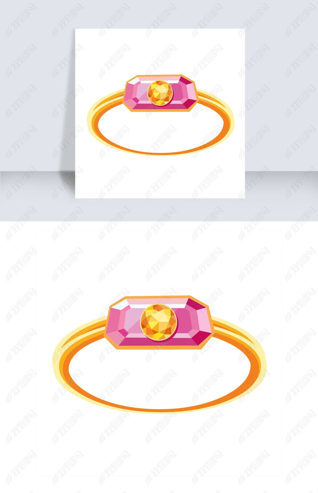 手绘矢量黄宝石大戒指