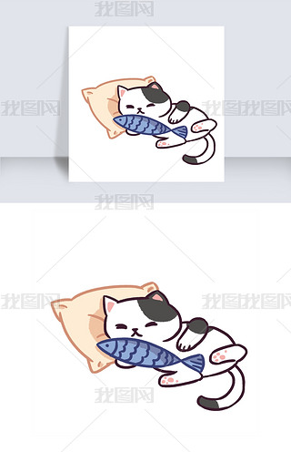 黑白色的睡觉猫咪插画