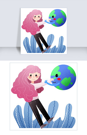 原创触摸地球的小女孩插画版权可商用