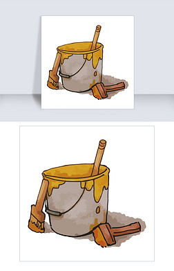 油漆工可爱儿童涂鸦风格黄色油漆桶免抠素材