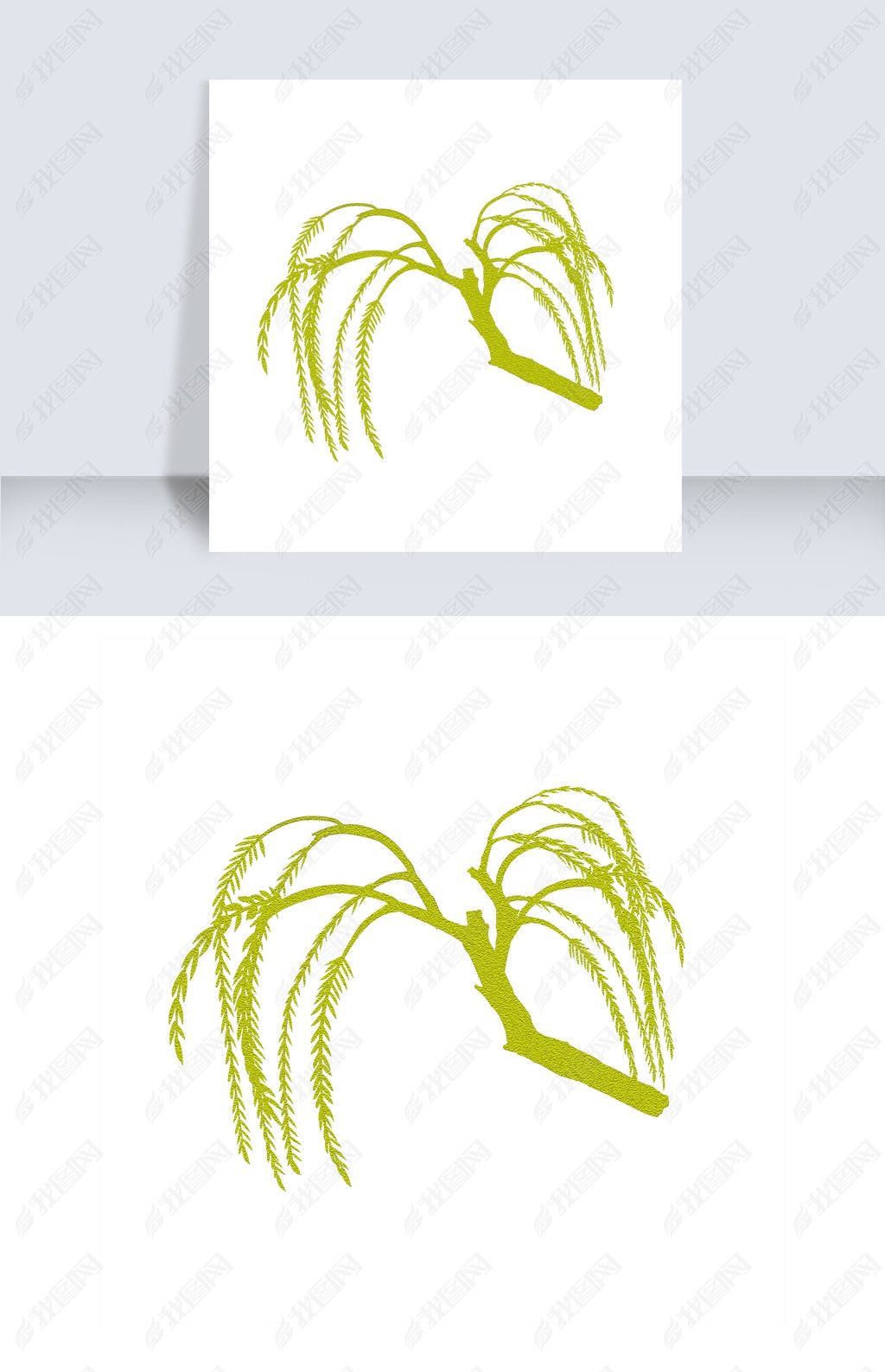 原创手绘金色柳树剪影装饰图案png版权可商用