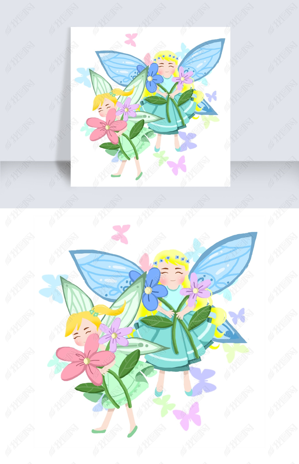 卡通手绘春天美丽的精灵女孩