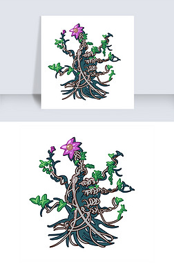 藤蔓缠绕树木免抠元素|卡通藤蔓树木插画