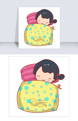 熟睡的卡通女孩插画