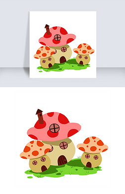 可爱蘑菇房子插画