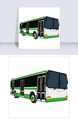 公交班车免抠元素|手绘绿色大巴插画免扣元素