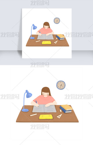 卡通做作业的小女孩专题模板-卡通做作业的小女孩图片素材下载-我图网