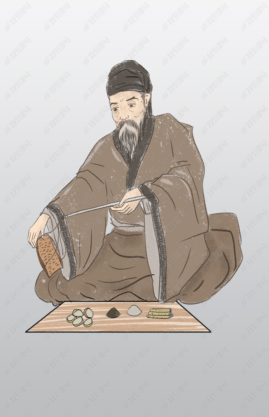 中医中药养生相关老中医卡通手绘
