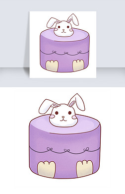 兔子生日蛋糕免抠元素|紫色兔子蛋糕插画