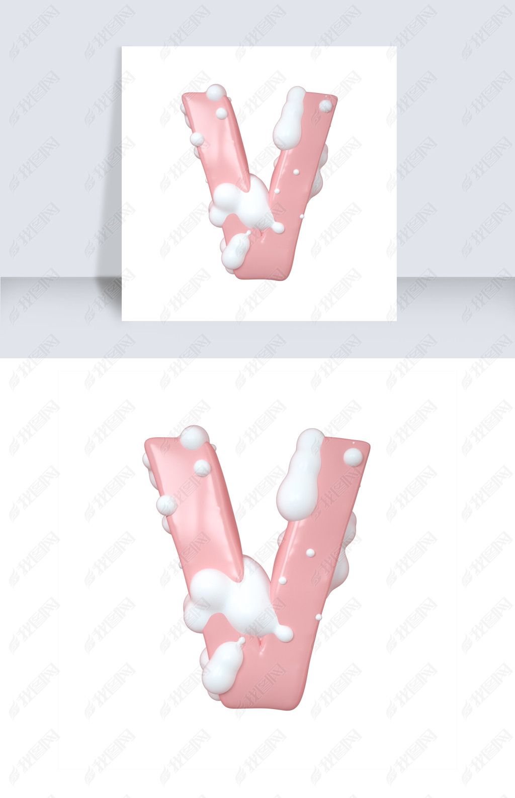 C4D粉嫩奶油蛋糕立体字母V元素