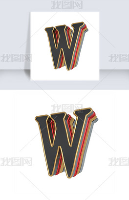 原创黄绿色拼色字母w