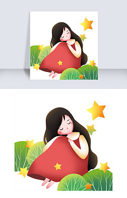 坐着睡觉的小女孩