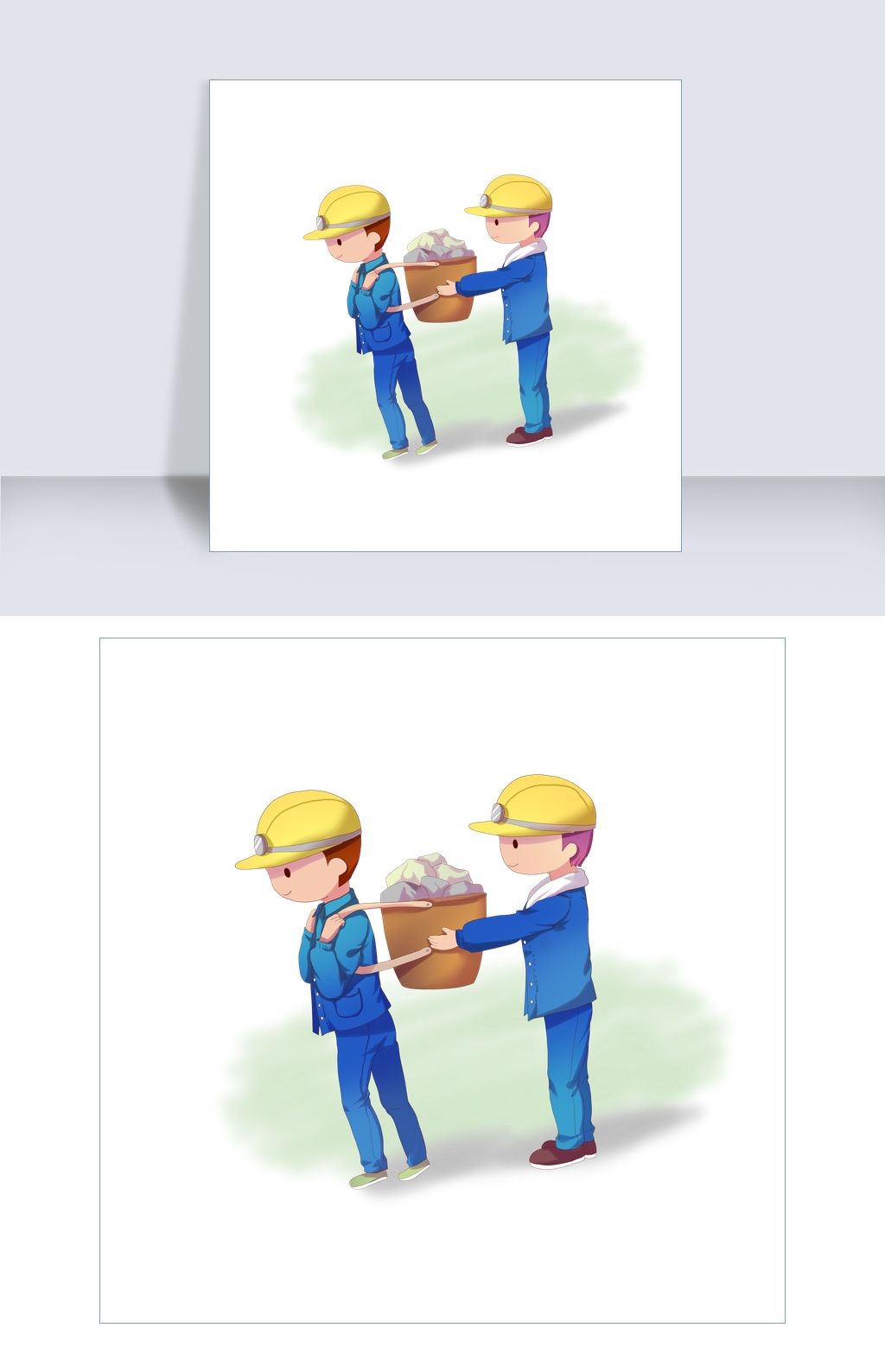 原创劳动节两个工人合作搬石头