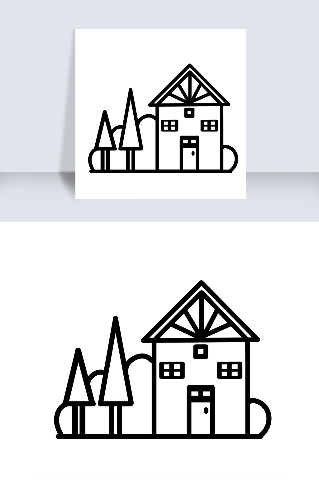 黑白线描房地产简笔画