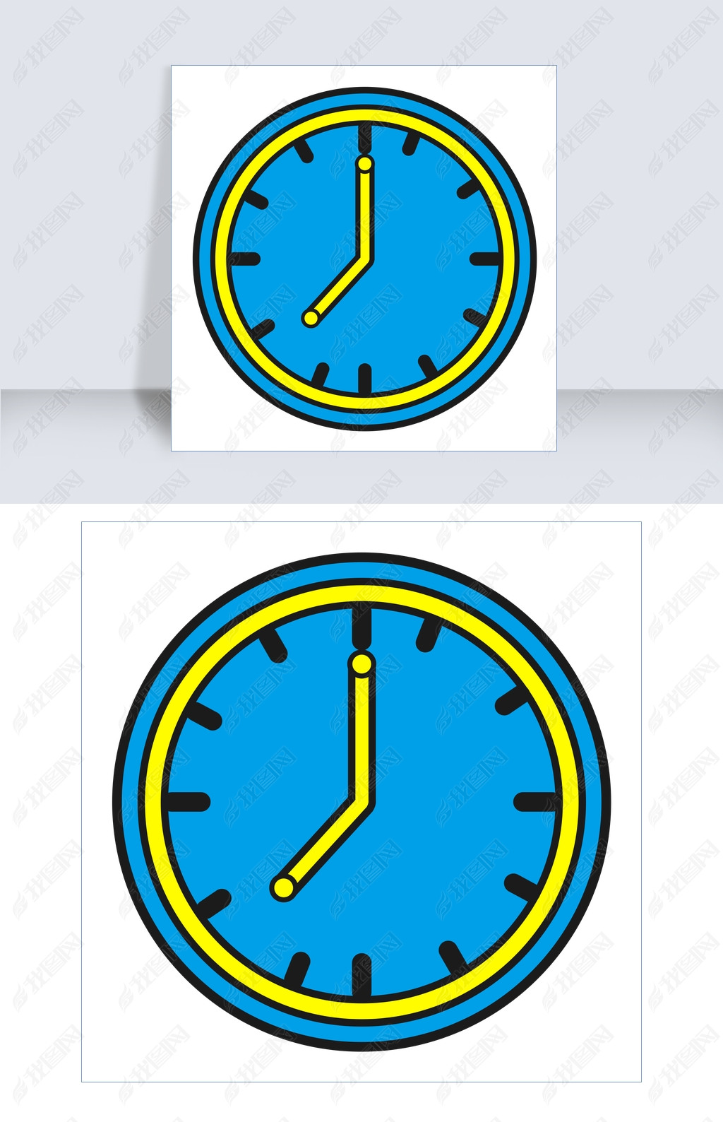 黄蓝撞色卡通风可爱钟表手表表盘ui图标