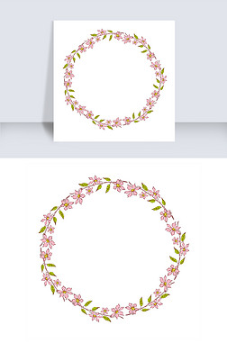 粉嫩手绘植物花草树木花环边框免抠素材