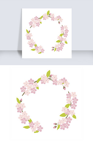 手绘盛开的樱花 花环矢量图