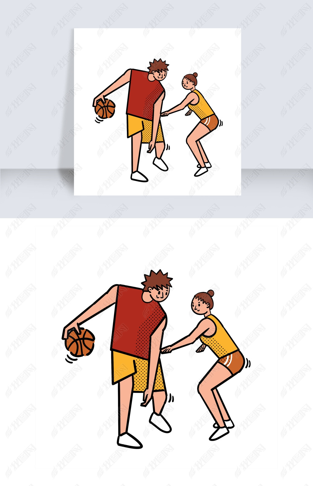 原创卡通矢量免抠扁平可爱打篮球的情侣版权可商用
