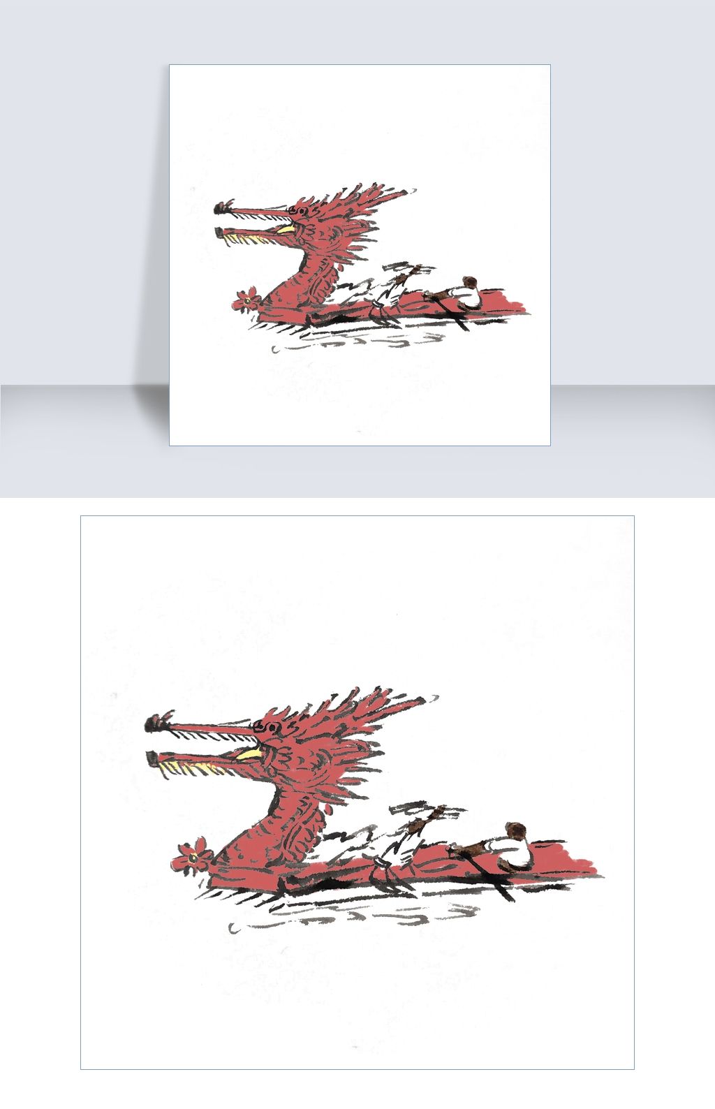 原创端午节水墨龙舟手绘素材