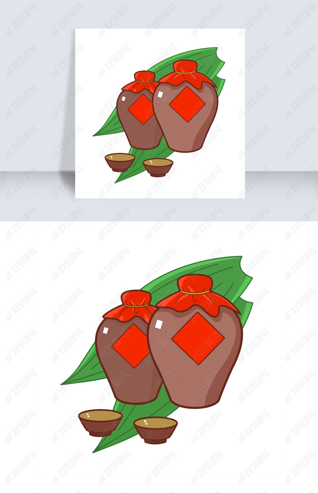 原创端午节两个酒缸插画