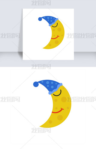 卡通笑脸戴帽子的月亮