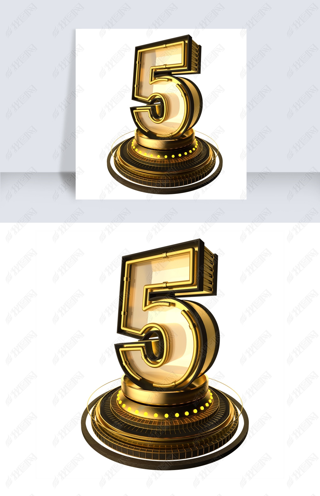 金色立体创意数字5舞台字体设计