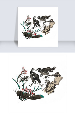 手绘彩色花鸟专题模板-手绘彩色花鸟图片素材下载-我图网