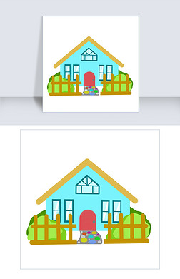 蓝色房屋房子插画