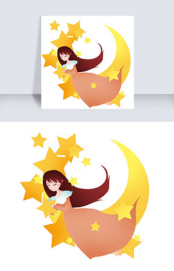 抱着星星睡觉女孩