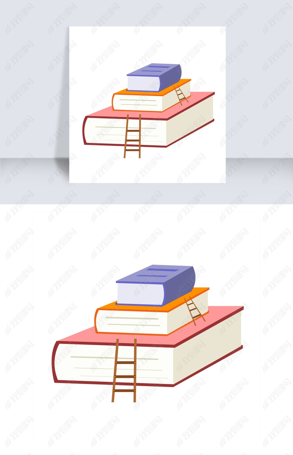 搭梯子的厚书籍插画