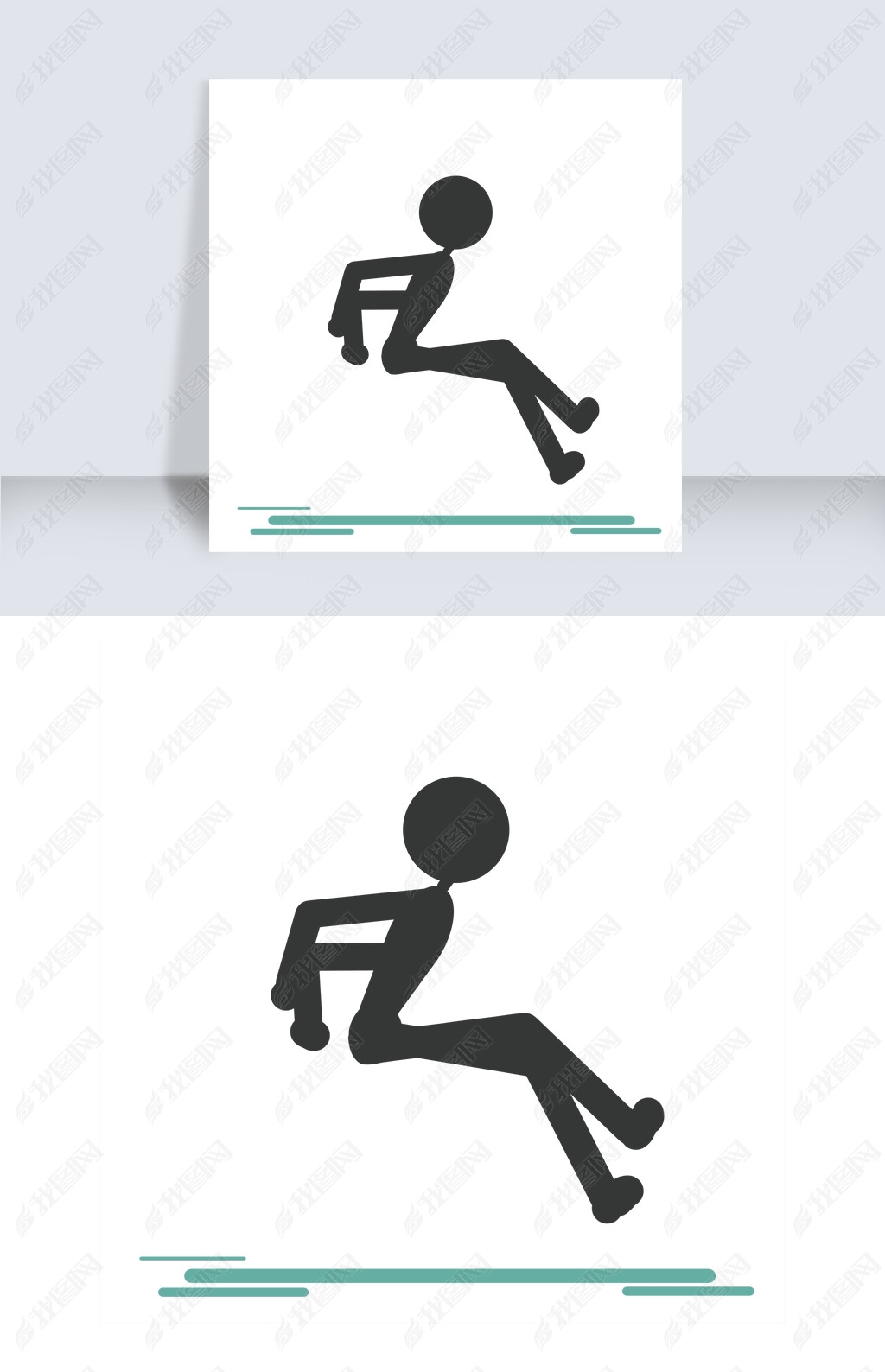 灰色扁平跳远火柴人