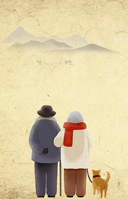 白头到老创意背景|夕阳无限好关爱老人