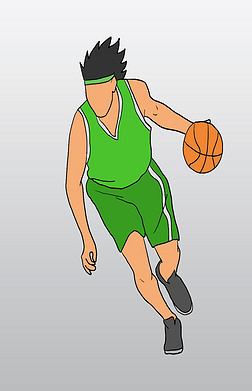 穿绿色运动服打篮球的男孩插画