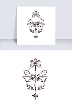 欧美纹身手稿手绘蝴蝶花朵纹身